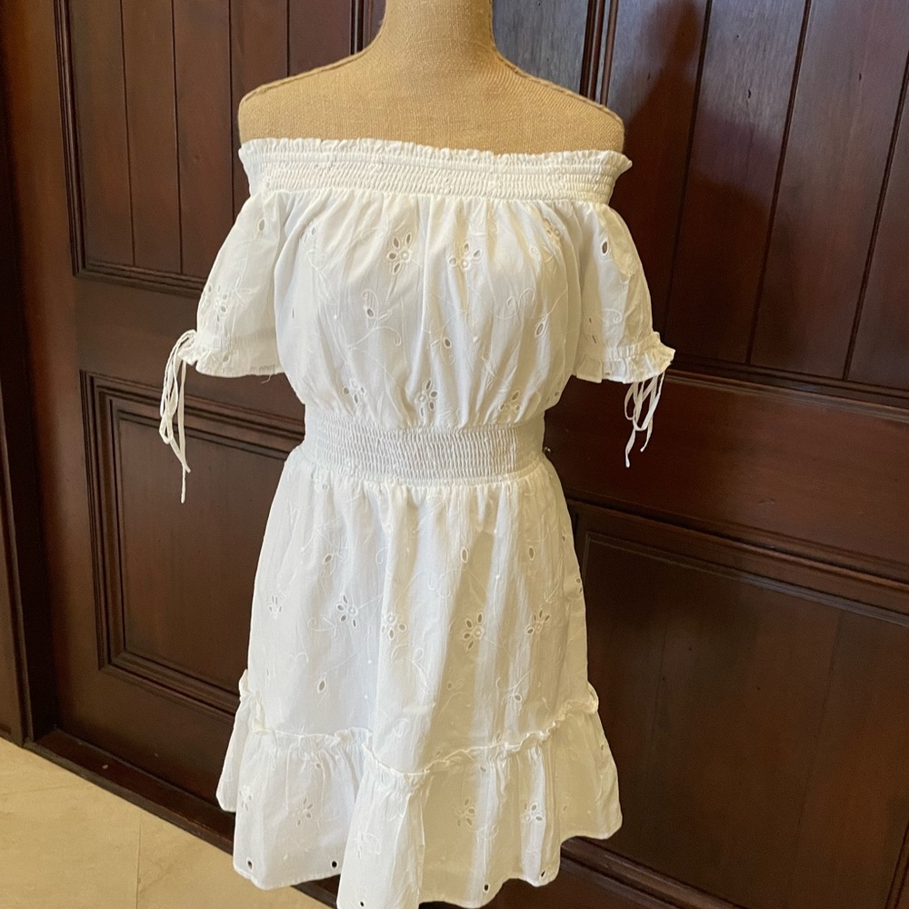 Express Eyelet Off the Shoulder Dress
